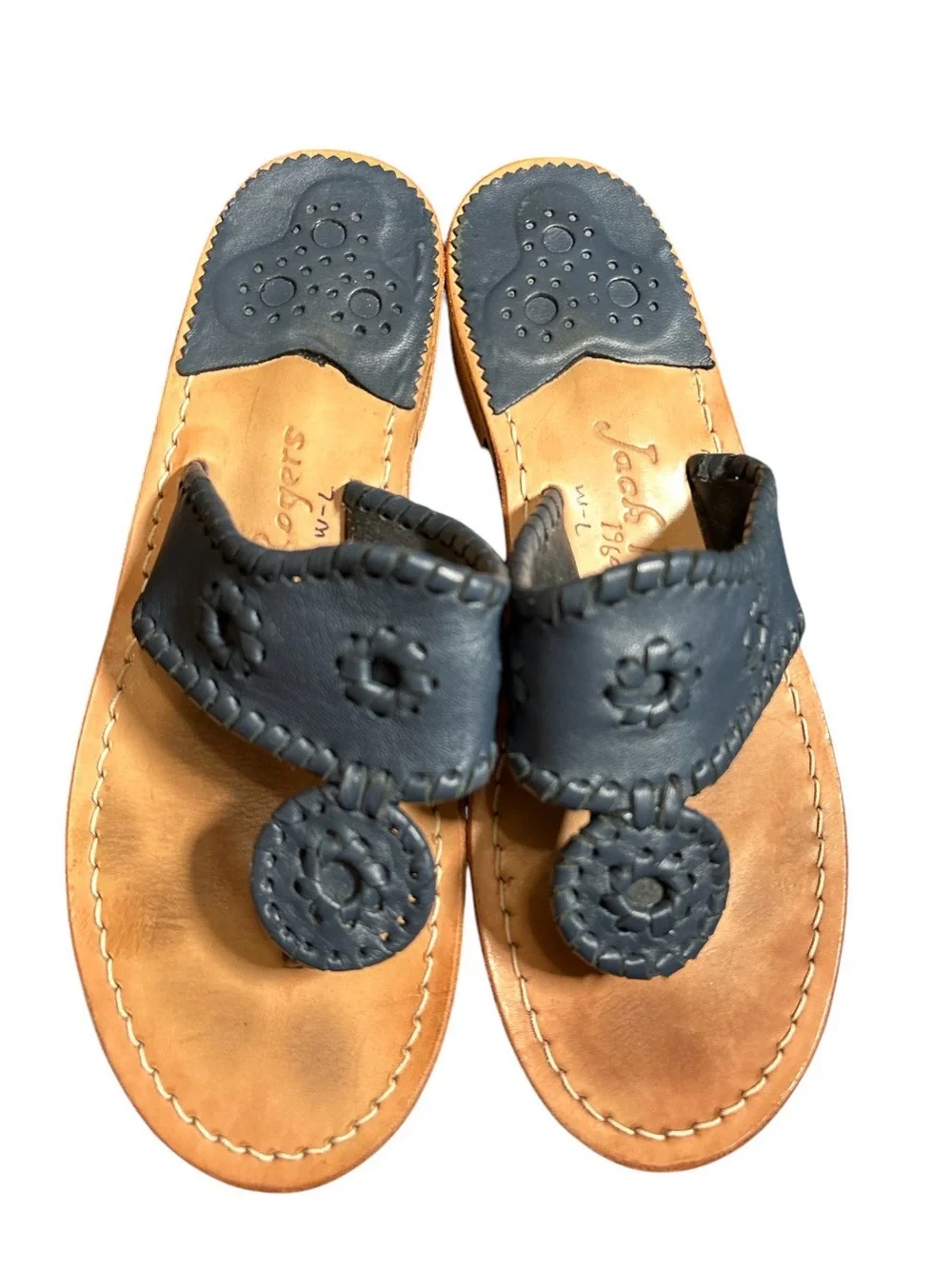 Jack Rogers Navy Leather  Sandals,Size 7